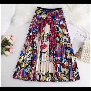 Pleated Pop Art Midi skirt